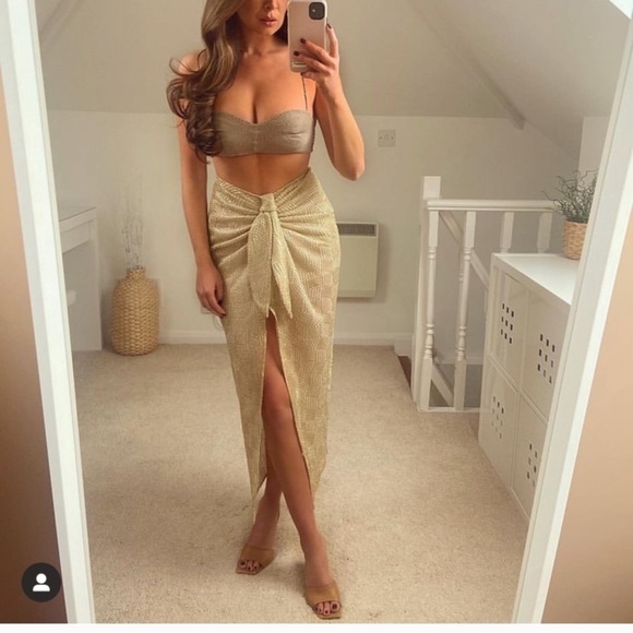 ZARA Knotted Midi Skirt Gold - Picture 4 of 11
